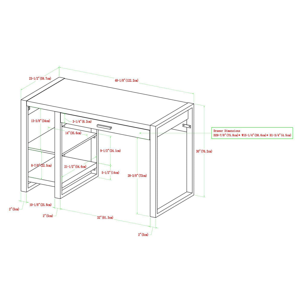 48x22 Industrial Farmhouse Tech Desk with USB Dark Walnut W112656