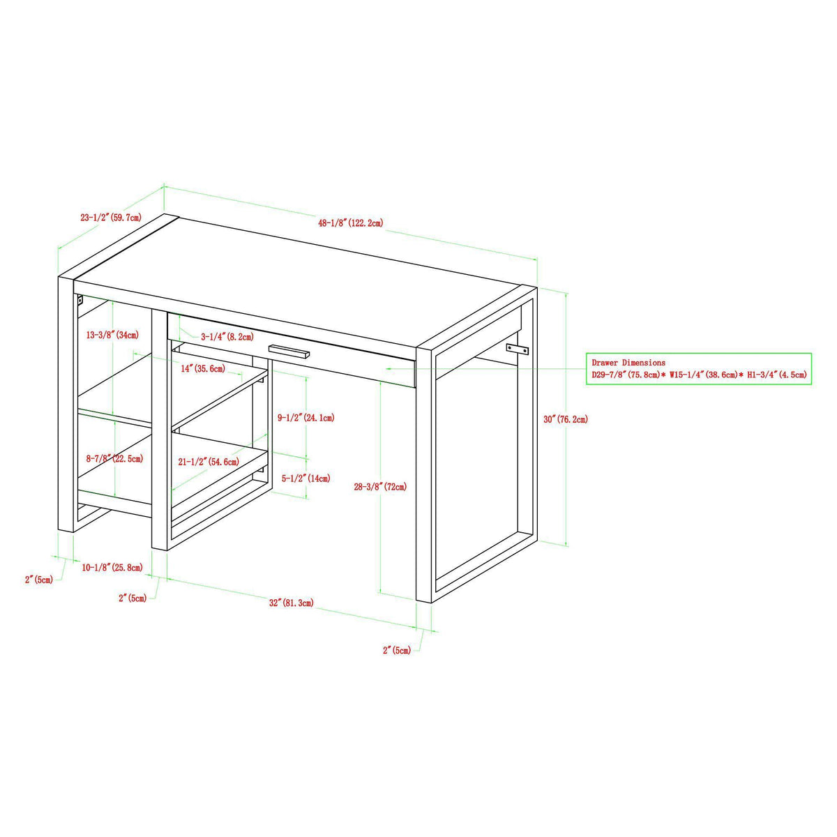 48x22 Industrial Farmhouse Tech Desk with USB Dark Walnut W112656
