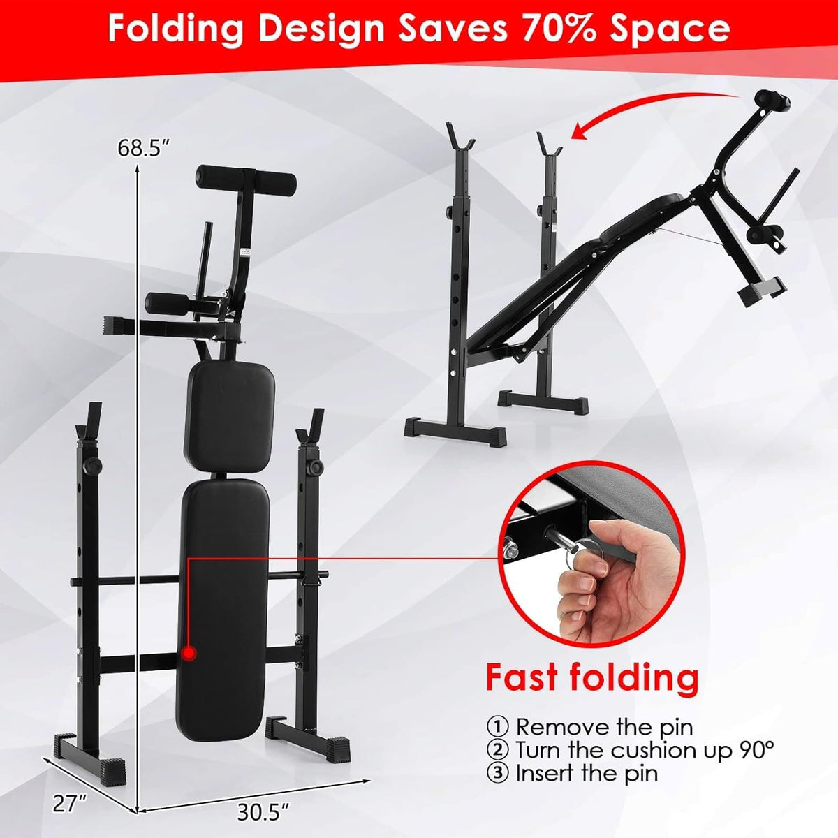 Adjustable Weight Bench with Squat Racks D996