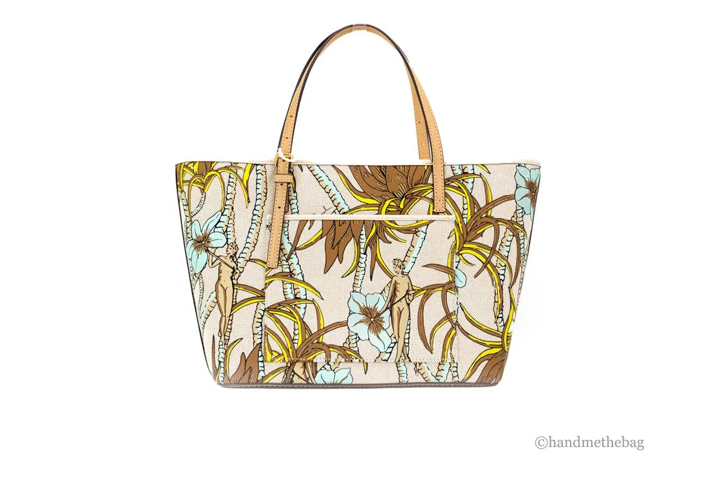 Small Climbing Palms Printed Canvas Tote Handbag O350883