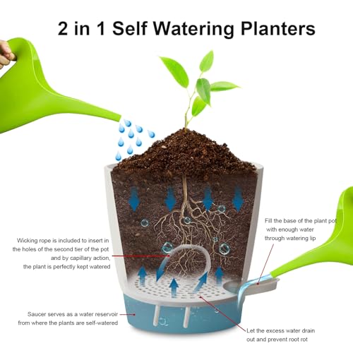8/7/6.5/6/5.5/5 Inch White Self Watering Plastic Planters B36043