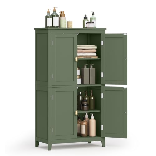 Forest Green 4 Door Freestanding Bathroom Storage Cabinet with Adjustable Shelves E5808