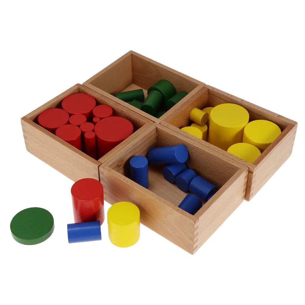 4 Sets Beechwood Montessori Knobless Cylinder Blocks Wooden Toy G378