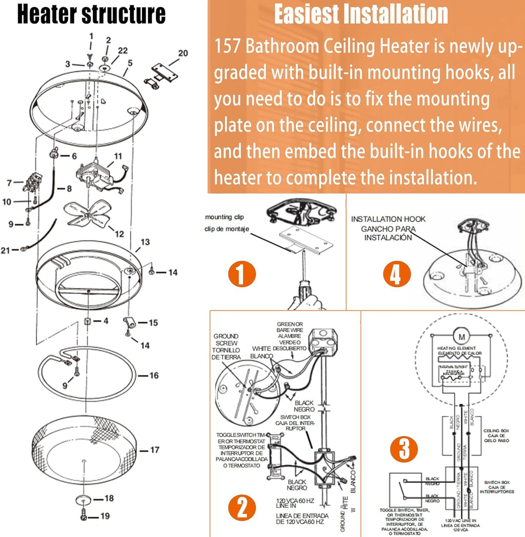 Bathroom Ceiling Heater, 1250W Instant Heat Q148178