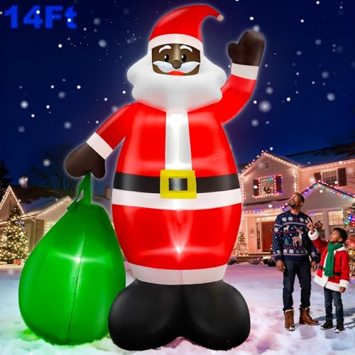 14 Ft by 8.5 Ft Giant Christmas Inflatable Santa Claus with Gift Bag Outdoor Decorations F794