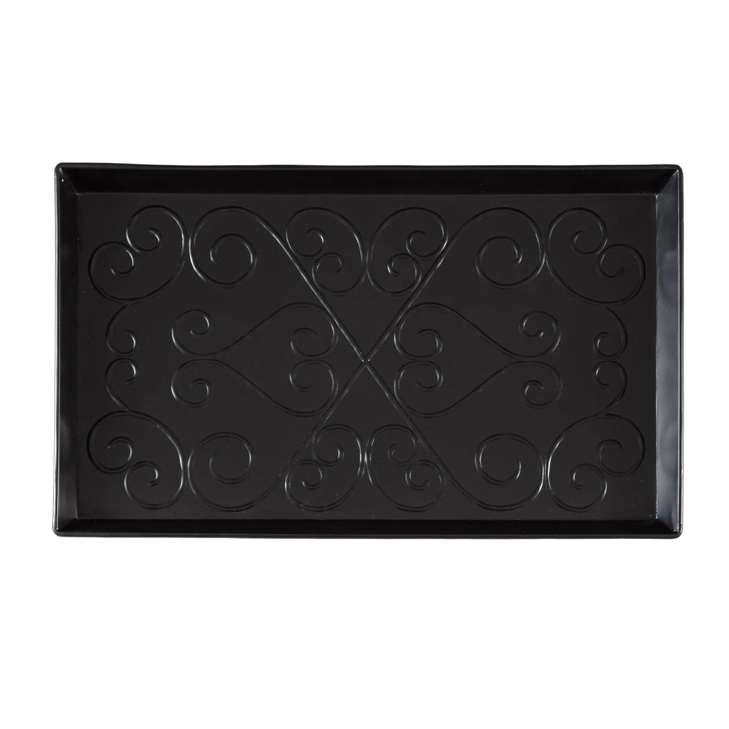 Black Metal Boot Tray with Coir Insert O26948