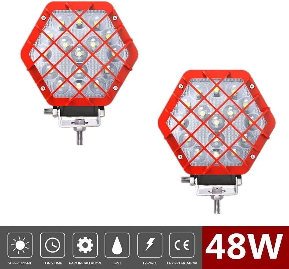 51W Round LED Off-Road Work Lights 4 Pcs Red S927