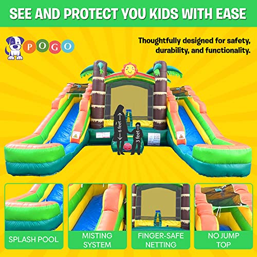 Tropical Inflatable Bounce House with Double Water Slides, 16.5 x 15 x 11 Foot B570472