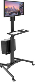 Adjustable Mobile Dual Monitor PC Workstation Cart with Keyboard Tray G116878