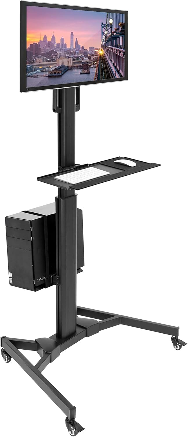 Adjustable Mobile Dual Monitor PC Workstation Cart with Keyboard Tray G116878