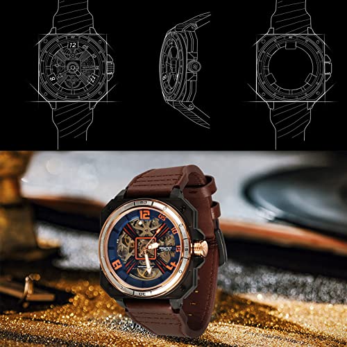 Automatic Skeleton Mechanical Self Winding Leather Strap Wrist Watch L404095