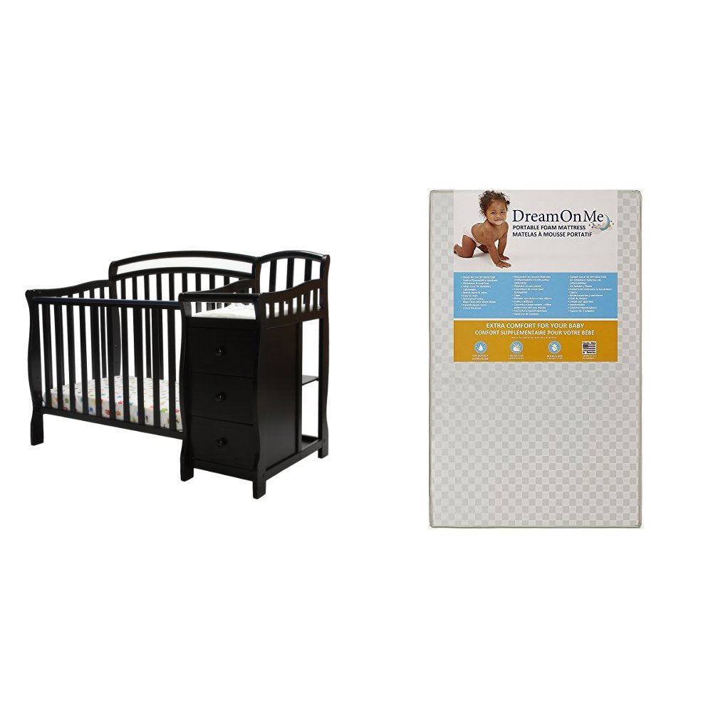 4 in 1 Mini Crib and Dressing Table Combo with 3 Portable Crib Mattress, White D2654