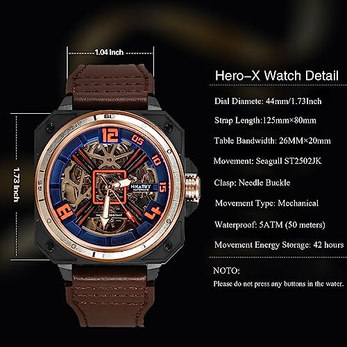 Automatic Skeleton Mechanical Self Winding Leather Strap Wrist Watch L404095
