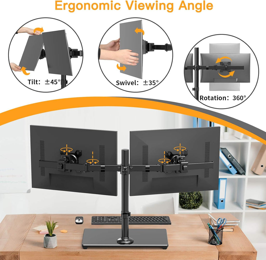 Dual Monitor Stand with Glass Base, Height Adjustable Two Arm Monitor Mount, Heavy Duty, Pack of 2 Q96151