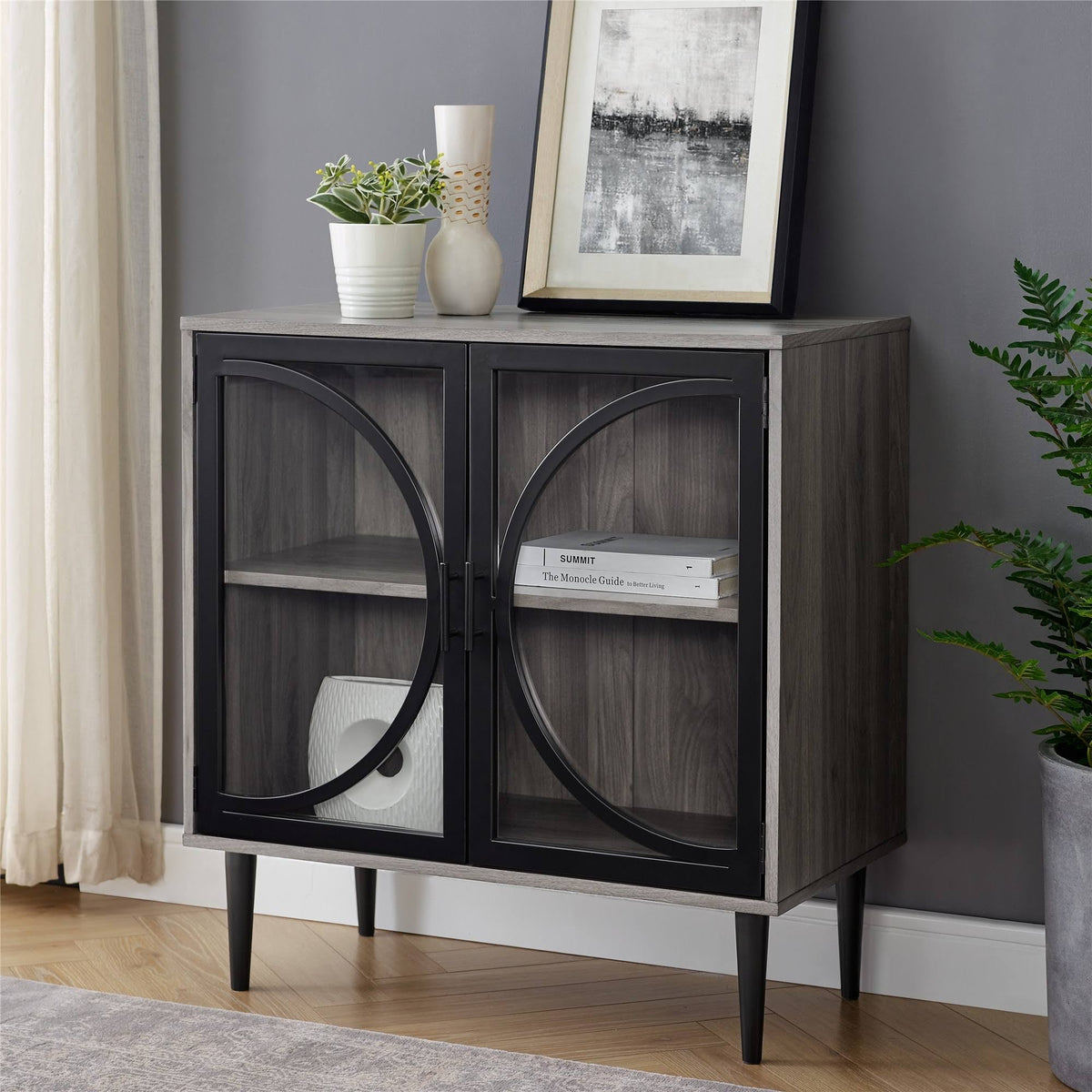 Metal and Glass Door Accent Console G35673