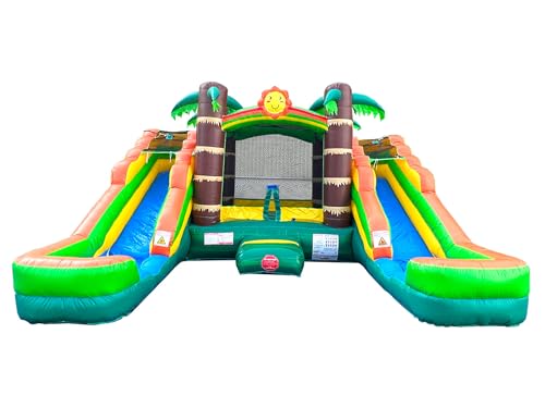 Tropical Inflatable Bounce House with Double Water Slides, 16.5 x 15 x 11 Foot B570472