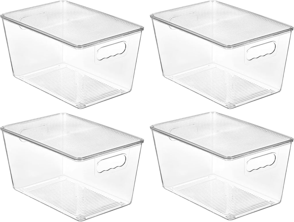 Clear Stackable Storage Bins with Lids, Large Plastic Containers with Handle S931
