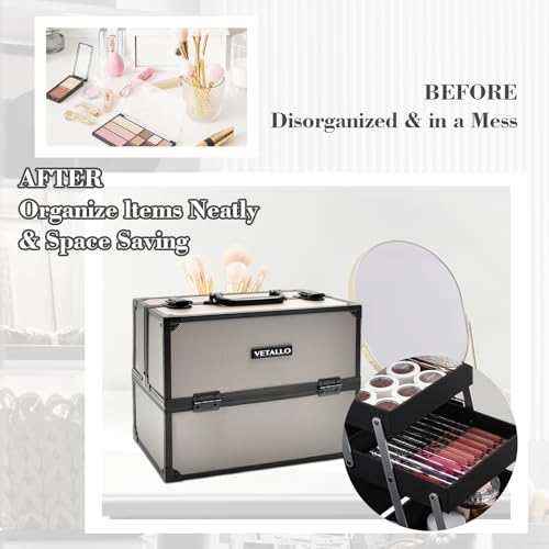 Large Black Portable Makeup Train Case R62455