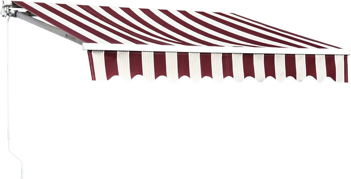 10x8 Feet Manual Retractable Patio Door Awning Outdoor Canopy Grey with White Stripes H578800