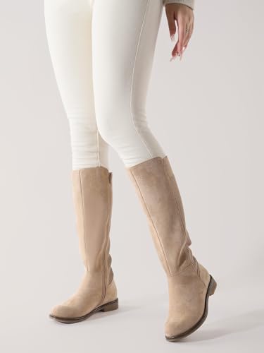 Knee High Boots Flat Low Heel Stretchy Round Toe with Side Zipper Z8201