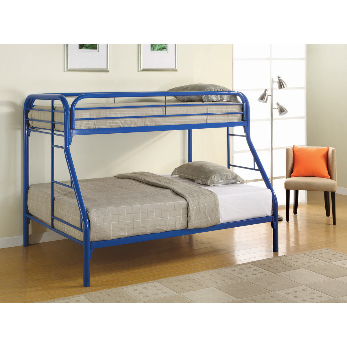 Blue Twin Over Full Bunk Bed with Side Ladders A86401