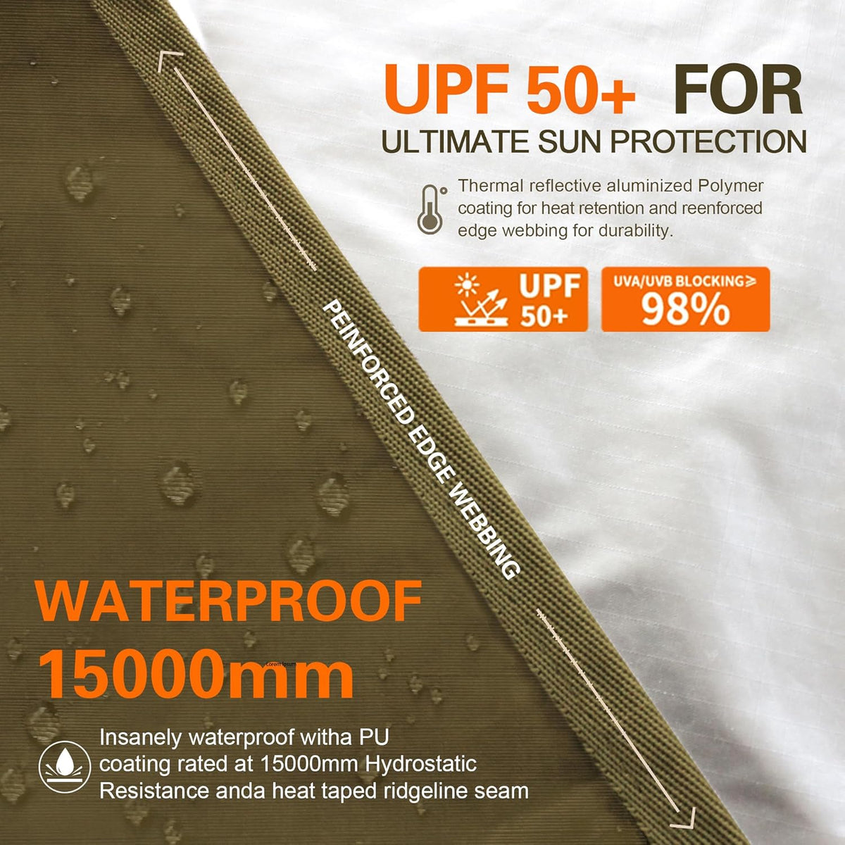 70D Nylon 10''X10'' Waterproof Camping Tarp H98576