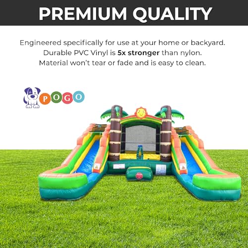 Tropical Inflatable Bounce House with Double Water Slides, 16.5 x 15 x 11 Foot B570472