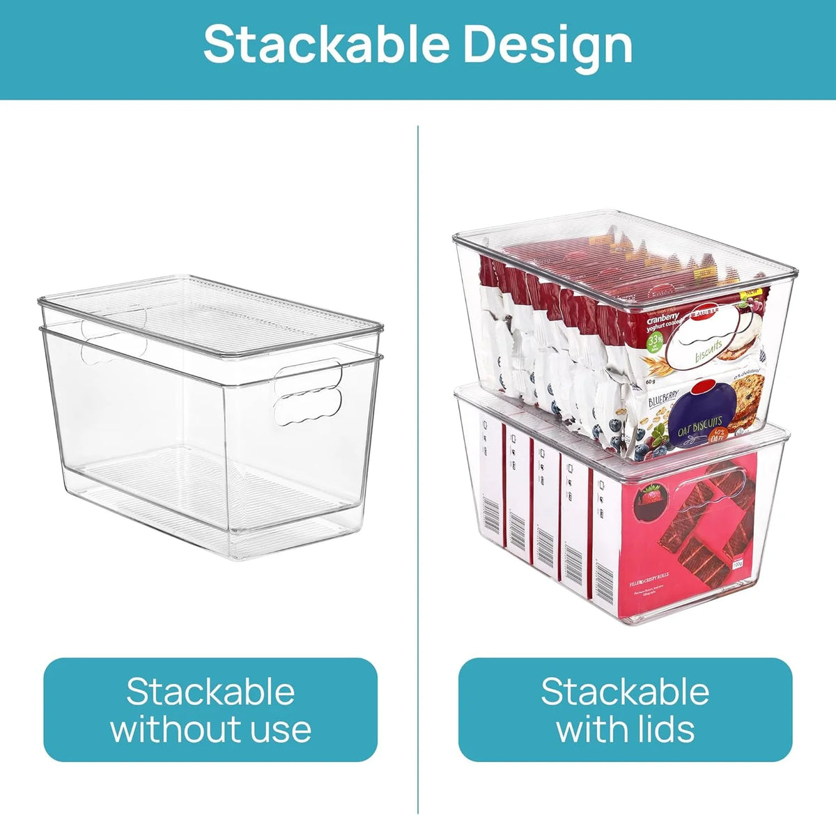 Clear Stackable Storage Bins with Lids, Large Plastic Containers with Handle S931