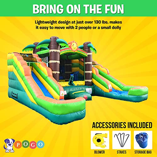 Tropical Inflatable Bounce House with Double Water Slides, 16.5 x 15 x 11 Foot B570472