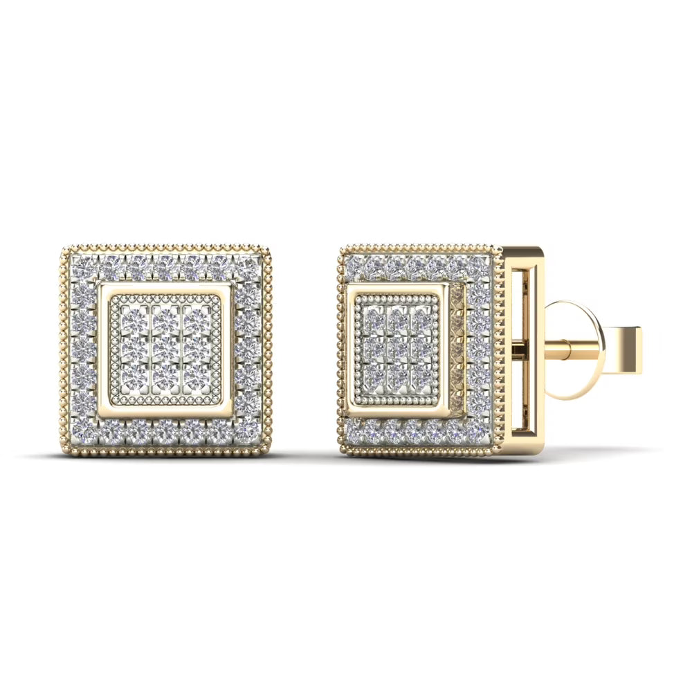 14K Yellow Gold Diamond Square Stud Earrings L26903