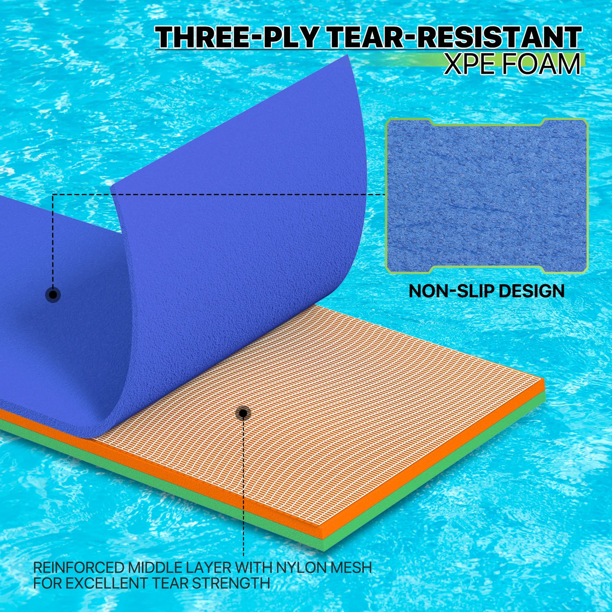 Blue 3-Layer XPE Foam Floating Water Mat A824
