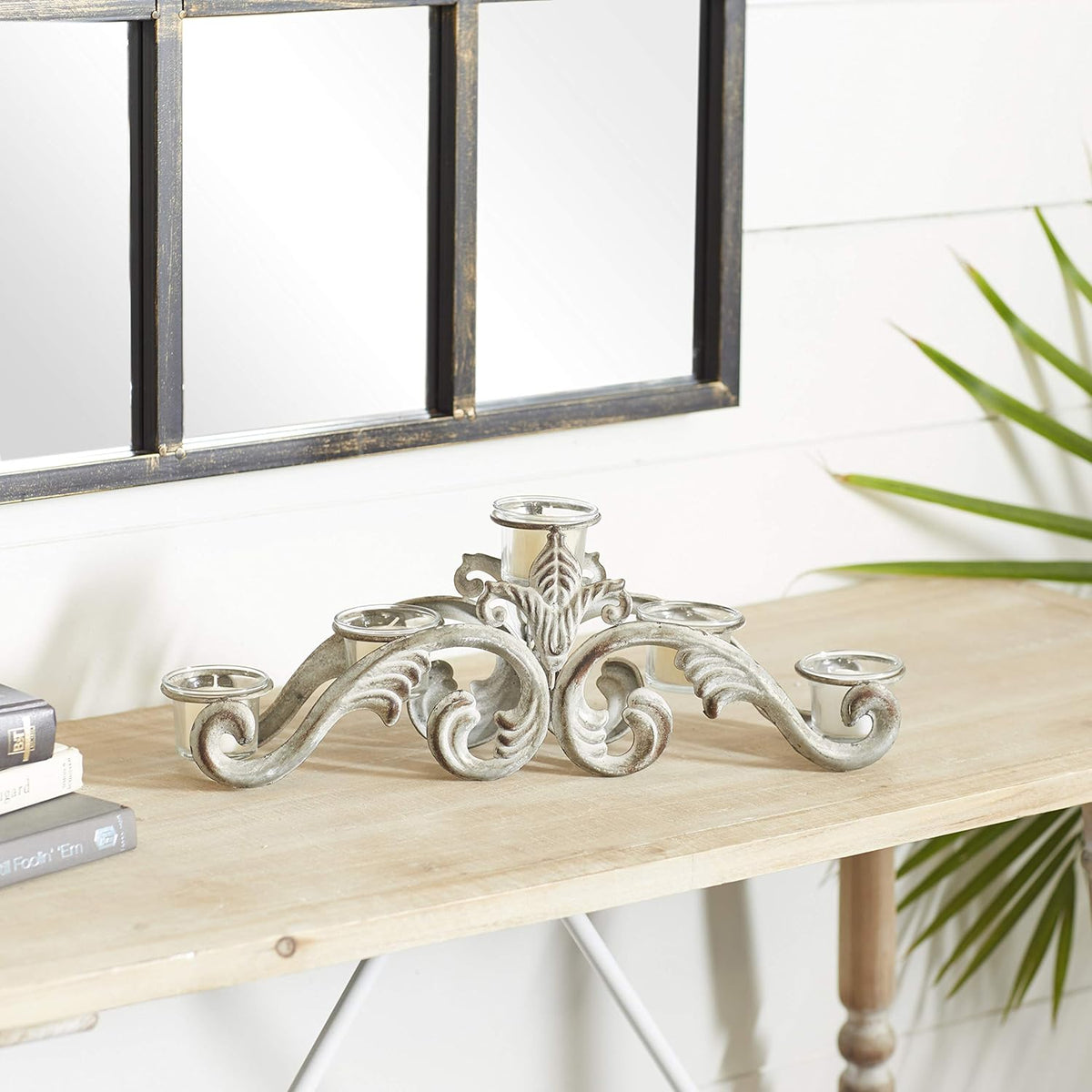 White Iron Candelabra Holds 10 Pillar Candle Holders S529