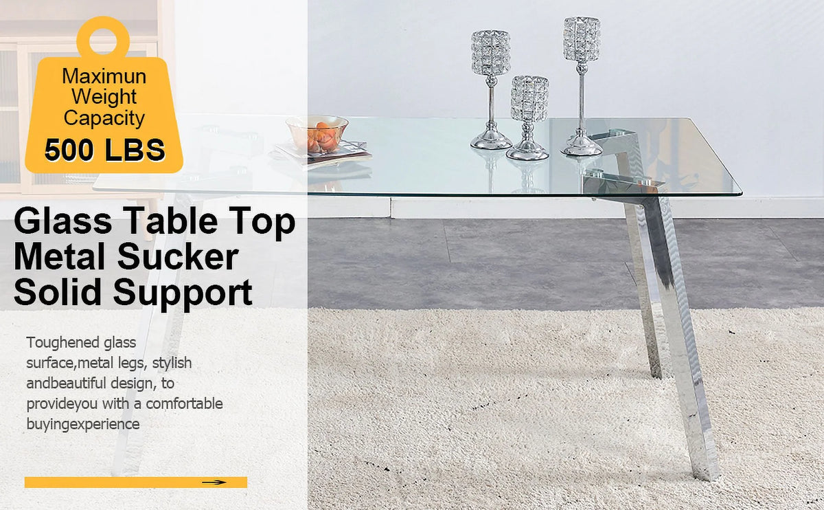 Rectangle Glass Dining Table with Metal Base U503972
