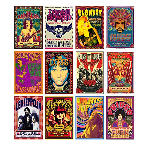 Vintage Rock Band Posters 12 Set 7.8X11.8 Inch H145