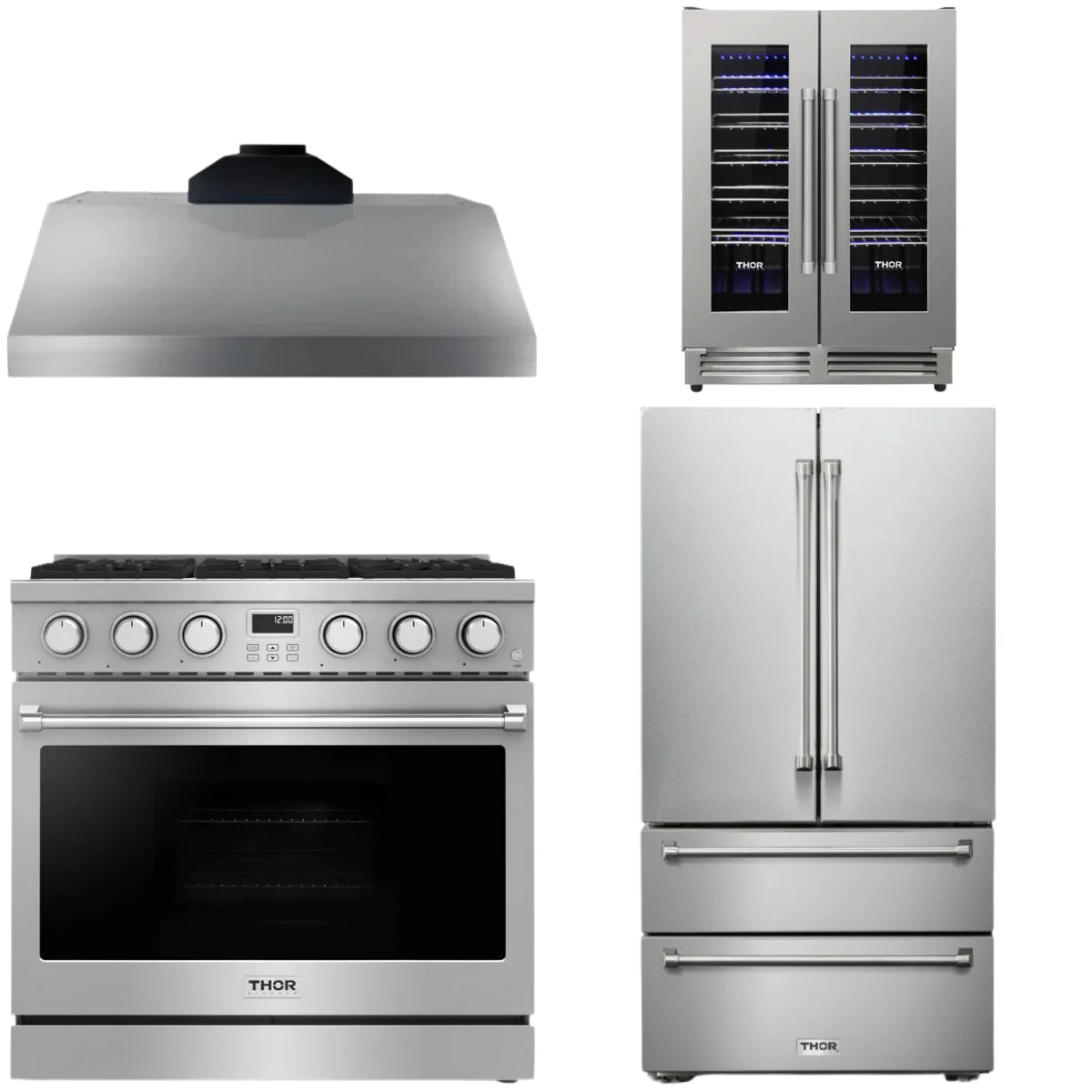 36 Gas Range, Range Hood, Refrigerator and Wine Cooler I21272