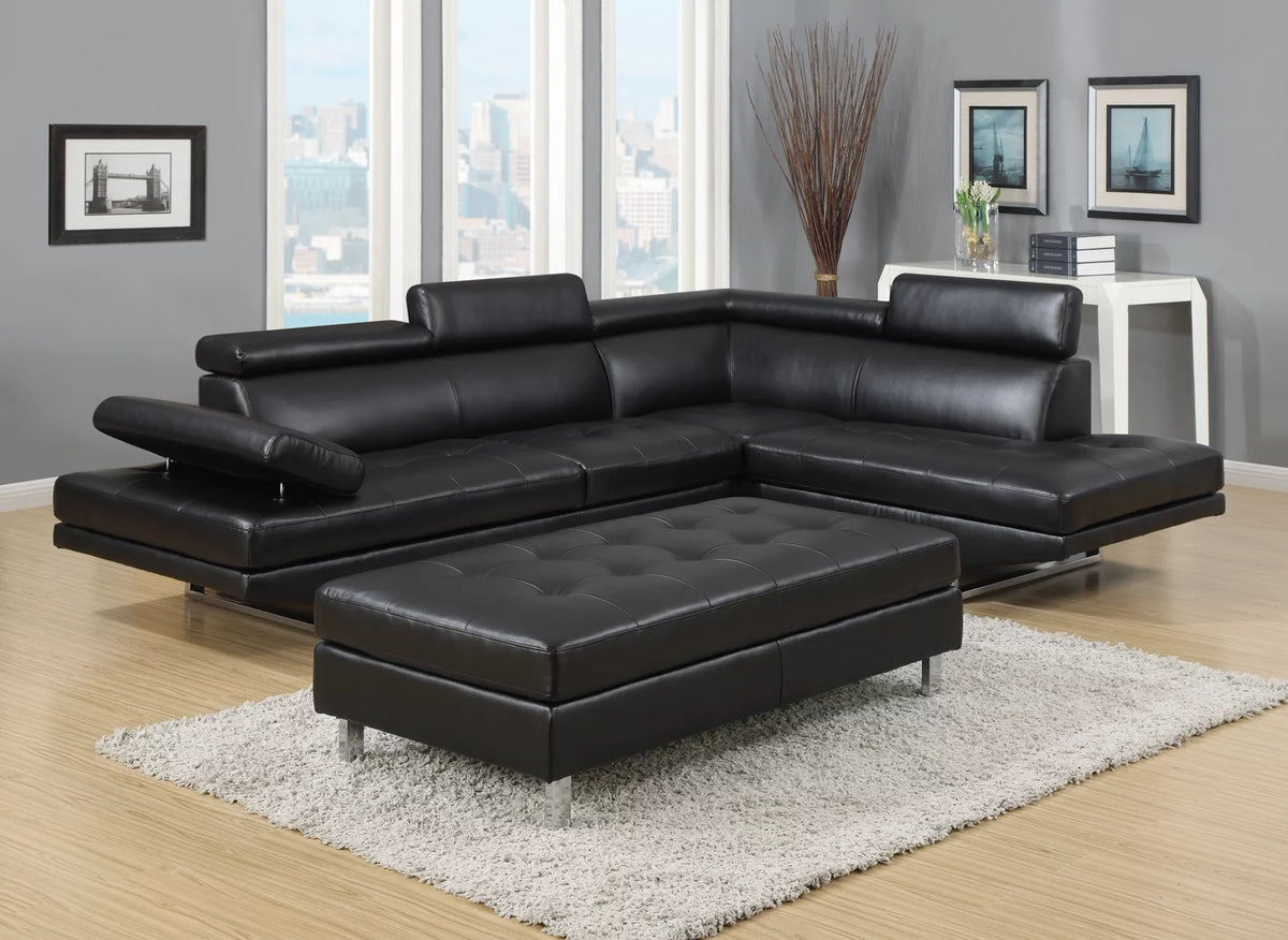 Black Bonded Leather 3-piece Sectional Sofa Set T5149