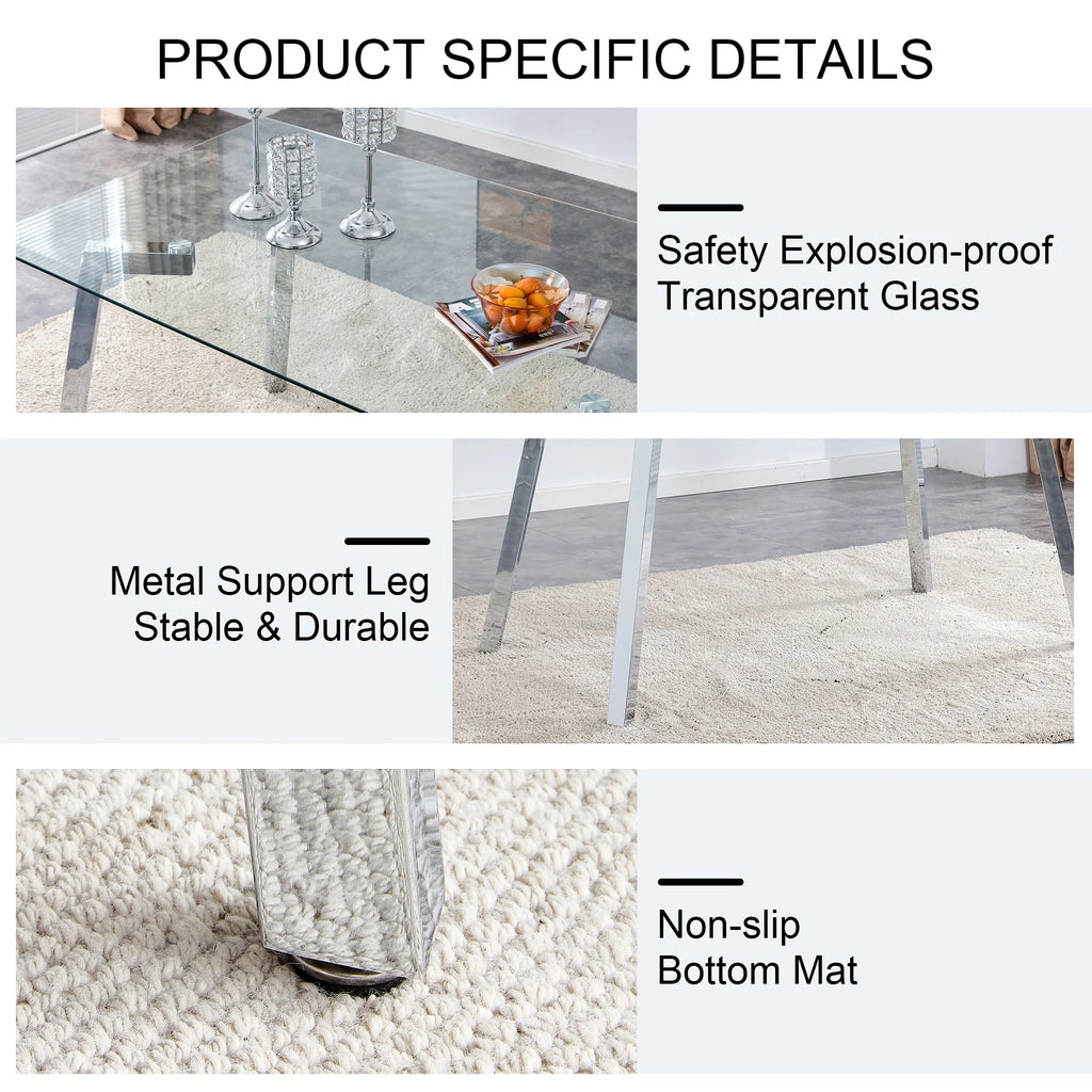 Rectangle Glass Dining Table with Metal Base U503972