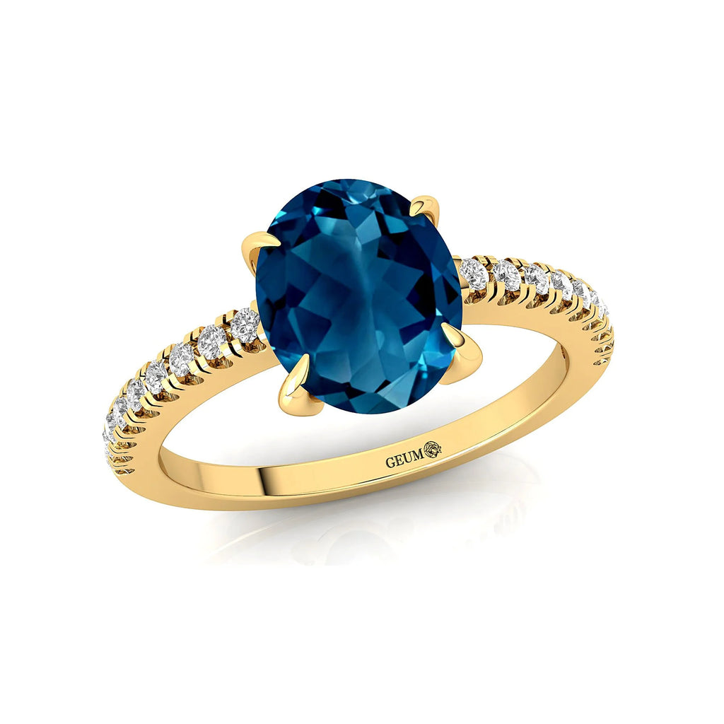 Solid Gold Halo London Blue Topaz Diamond Ring A50409