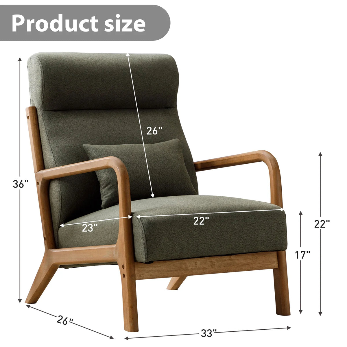 Mid-Century Modern Green Upholstered Accent Chair with Pillow D603655