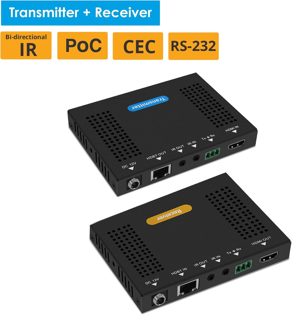 HDBaseT HDMI 2.0 Extender 4K 60Hz 4:4:4 HDR Over CAT5e/CAT6 70m/230ft @1080p & 40m/130ft @UHD 4K/60Hz, Dual IR, RS-232, CEC, PoC, 18Gbps Bandwidth, HDCP 2.2 R9201