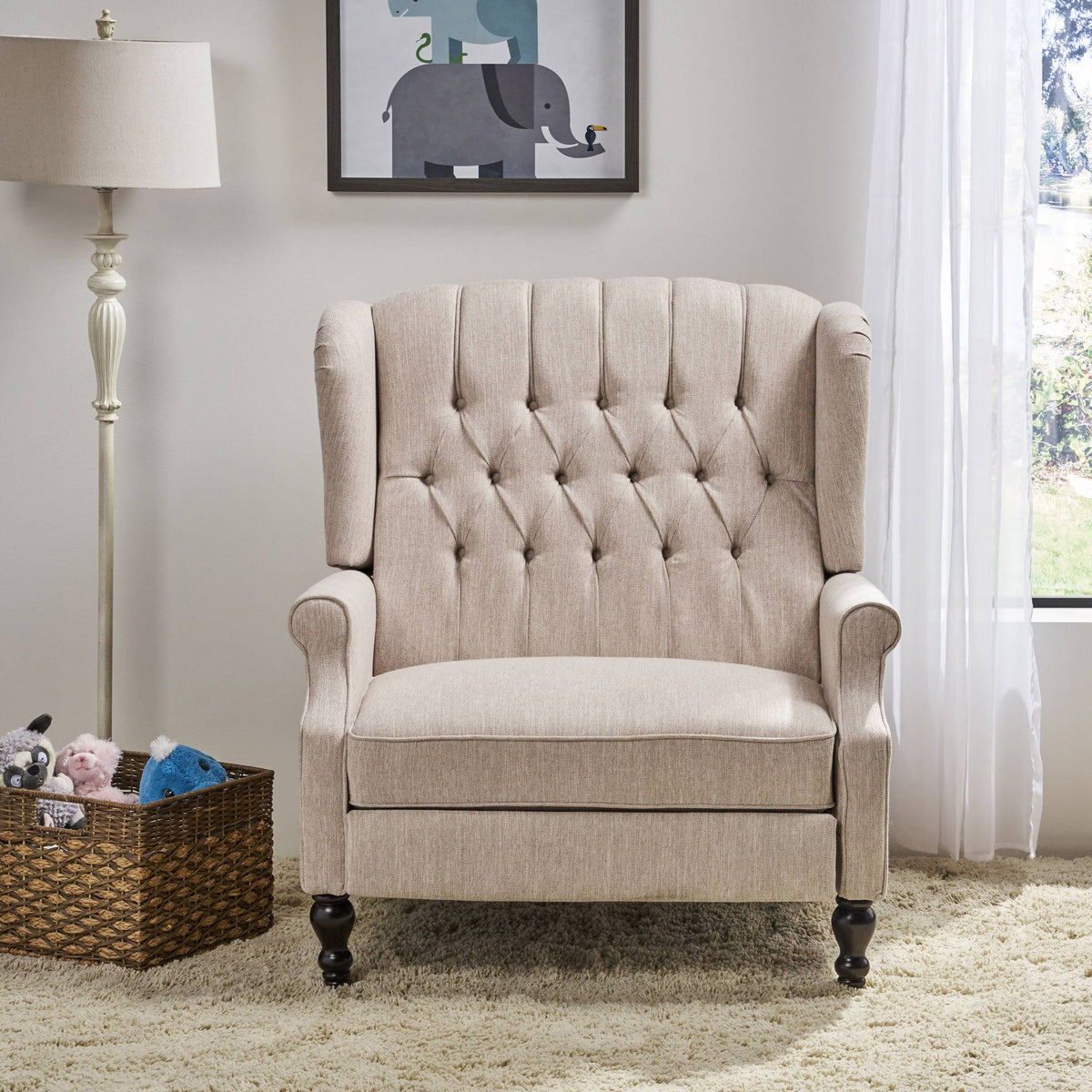 Navy Blue Oversized Fabric Push Back Recliner C224
