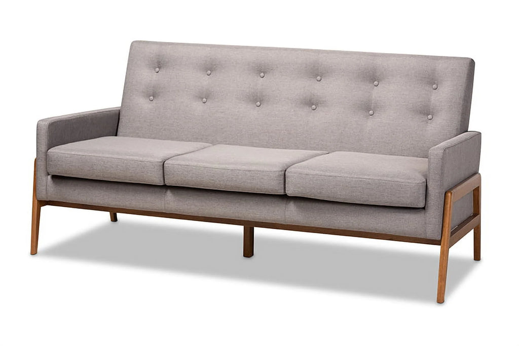 Light Grey Fabric Upholstered Walnut Wood 3-Piece Living Room Set Q935