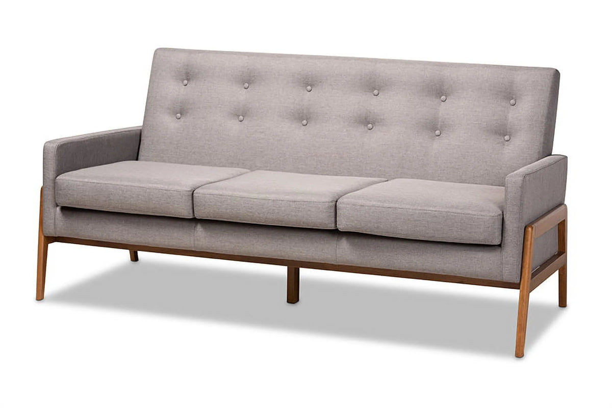 Light Grey Fabric Upholstered Walnut Wood 3-Piece Living Room Set Q935