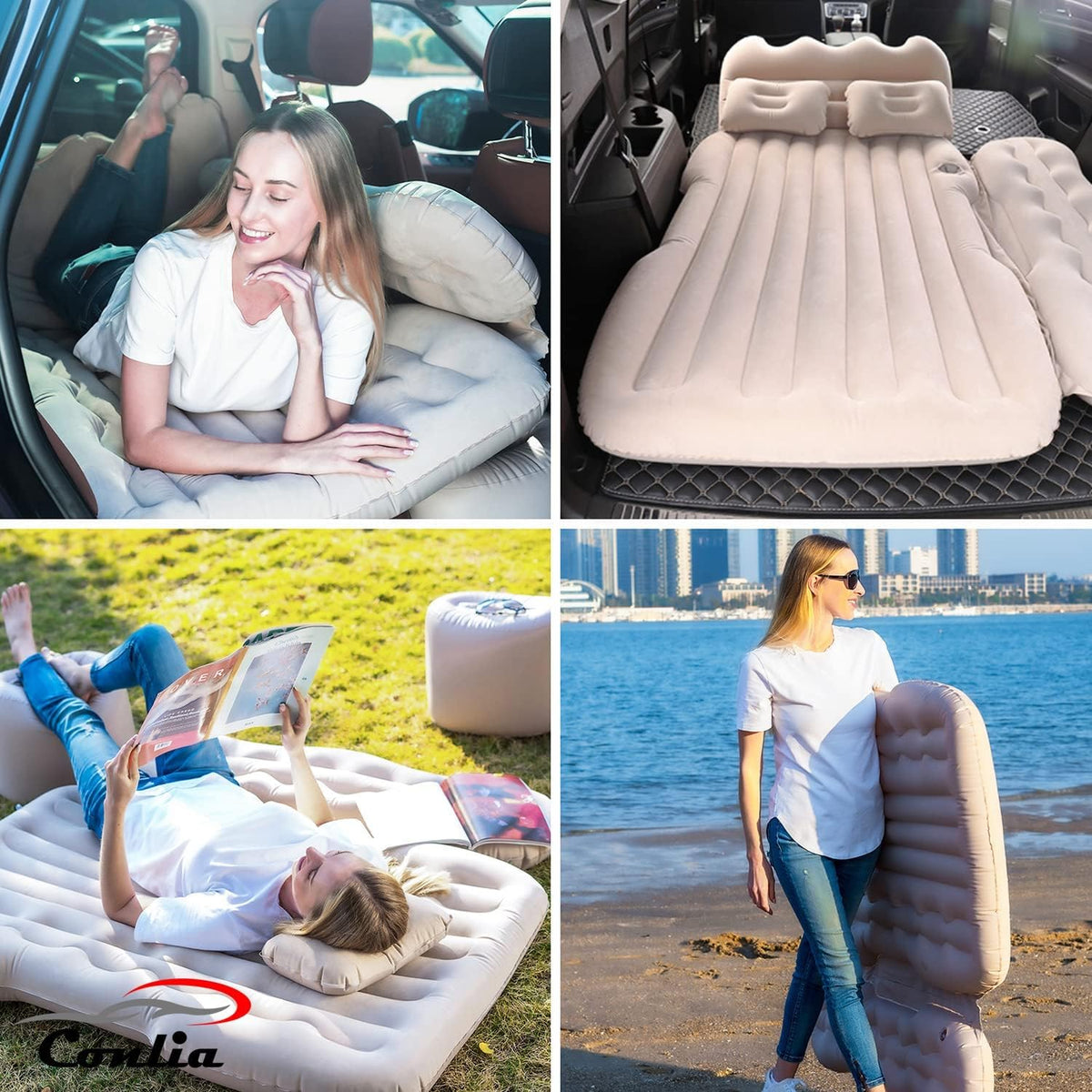 Beige Inflatable Car Air Mattress with Air Pump C602