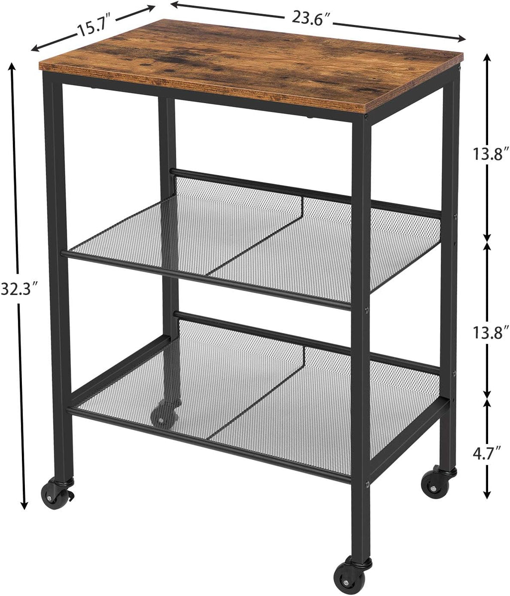 3-Tier Utility Cart on Wheels with Adjustable Feet R543101