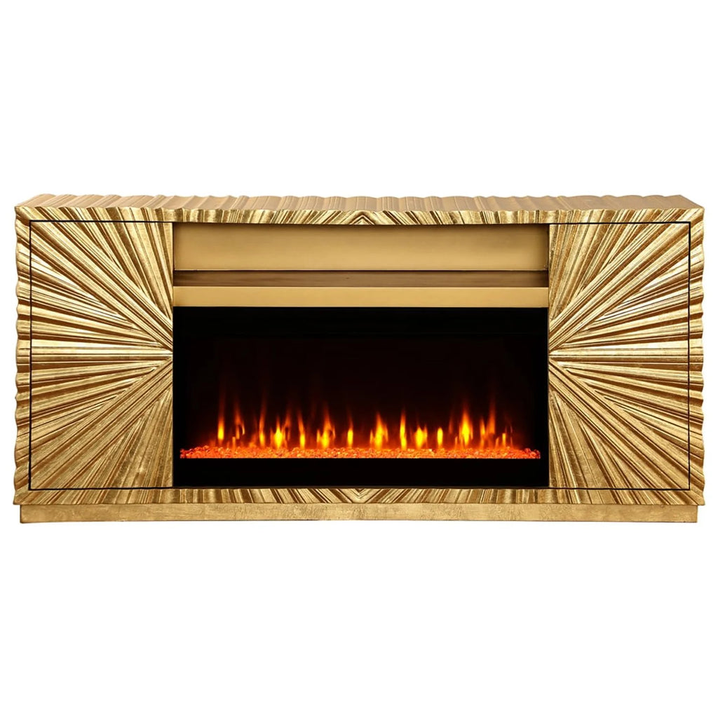 Metallic Gold Freestanding Infrared Electric Fireplace TV Stand B91365