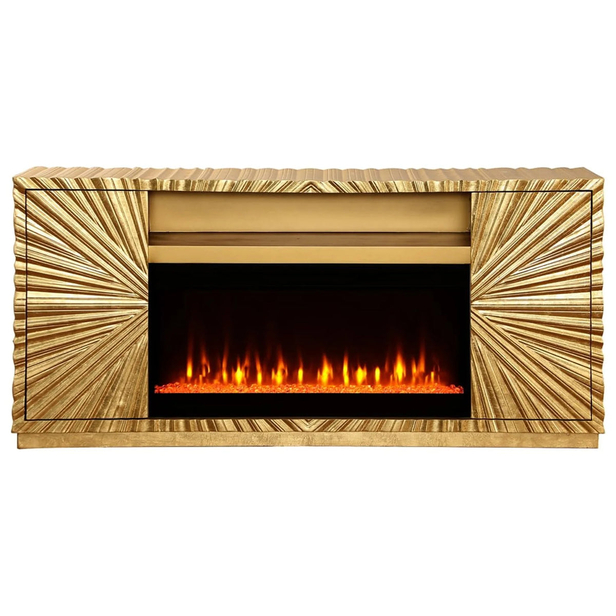Metallic Gold Freestanding Infrared Electric Fireplace TV Stand B91365