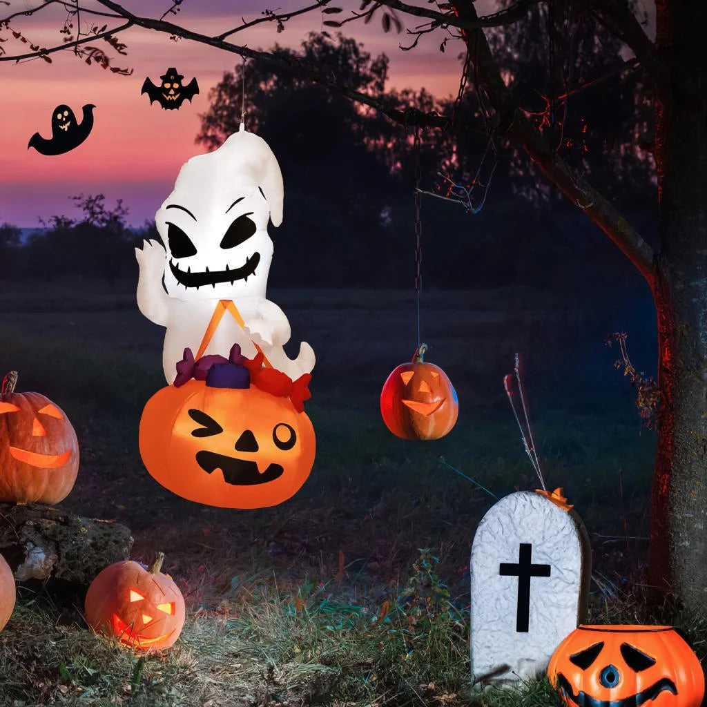 Halloween Inflatable Decor, Ghost Holding Trick Or Treat Bag T383