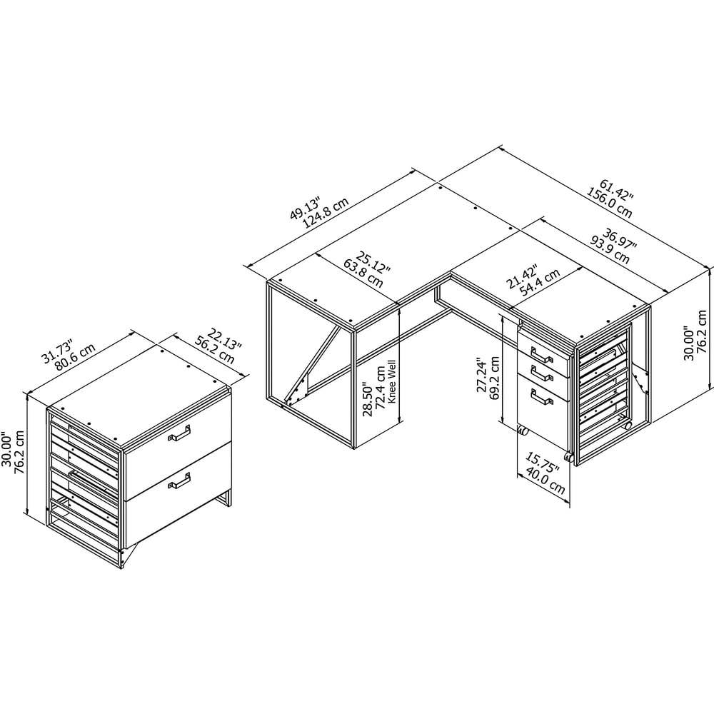 White L Shaped Industrial Desk with File Cabinets G118642