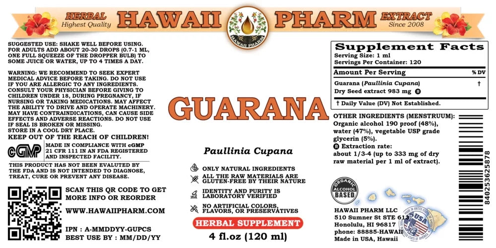 Guarana Dry Seed Liquid Extract 4 Fl.Oz E20149